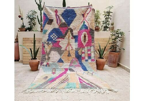 Moroccan Vintage Boujaad Rug, Hand Woven By Berber Women, Handmade Natural Rug, Free Shipping