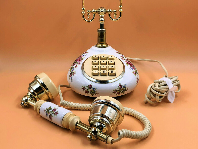 Vintage Royal Albert Moss Rose Design Astral Telecom Ltd Push Button Telephone. Working. photo furniture