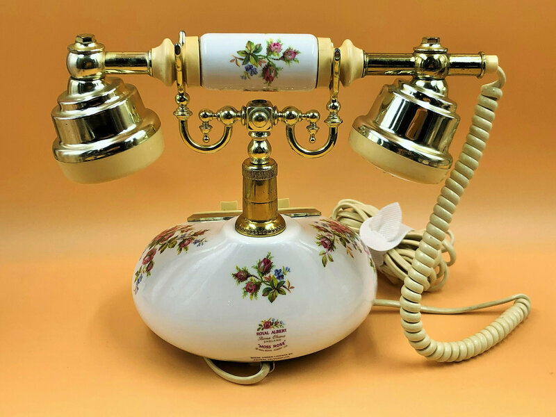 Vintage Royal Albert Moss Rose Design Astral Telecom Ltd Push Button Telephone. Working. photo for sale