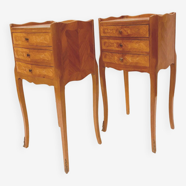 Pair Of Louis XV/XX Century Inlaid Bedside Tables Vinterior