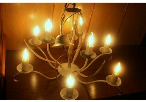 Italian Vtg Metal Tole Were Bouquet Flowers Chandelier Lamp 8 Lights 70 X 64 Cm