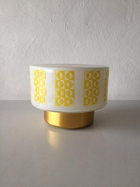50s Wall Lamp By Veb   Beautiful Opal Glass Lampshade With Yellow Decoratives   Lighting Ddr Germany   Beleuchtungskombination Görlitz photo furniture