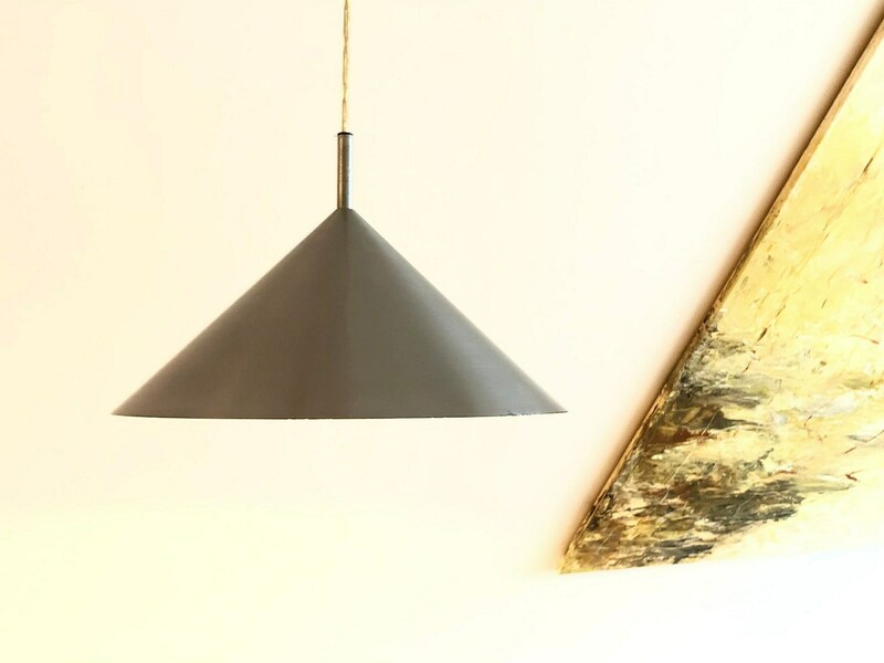 Danish Minimalist El Light Design Vintage Postmodern Matte Steel Ceiling Lamp In Cool Cone Shape With Steel Tubular Top photo furniture