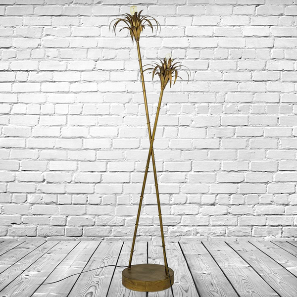 Tropical Pineapple Floor Lamp In Antiqued Gold Iron H 126cm
