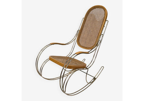 Vintage Brass Curved Wooden Rocking Chair Design