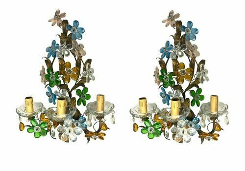 Large Murano Glass Flower Tole Sconces Set Of 2