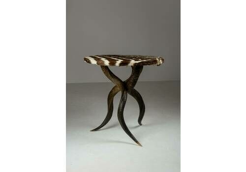 Rare Zebra Hide And Kudu Side Table. 20th Century Design. Unique End Table. Taxidermy