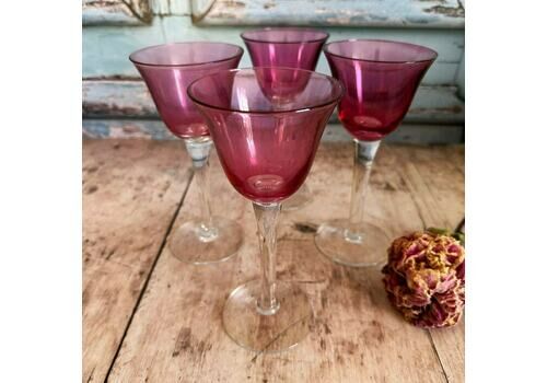 Set Of 9 Vintage French Pink Wine Glasses