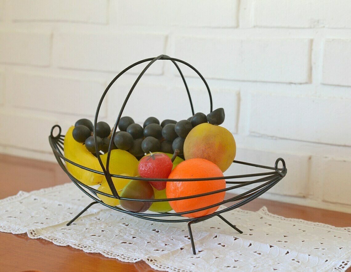 Vintage Metal Wire Basket / Coffee Table Decor With Fruit / Mid