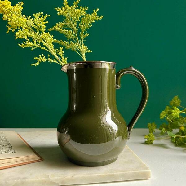 Antique Green Stoneware Jug English Pottery Terracotta Pitcher