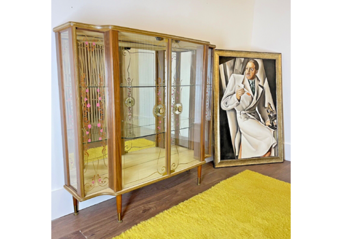 Stunning Glass Drinks Cabinet Mid Century Display Vintage Bookcase Home Bar 60s