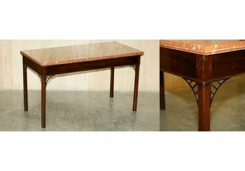 Antique Circa 1860 Large Thomas Chippendale Marble Top Writing Or Hall Table