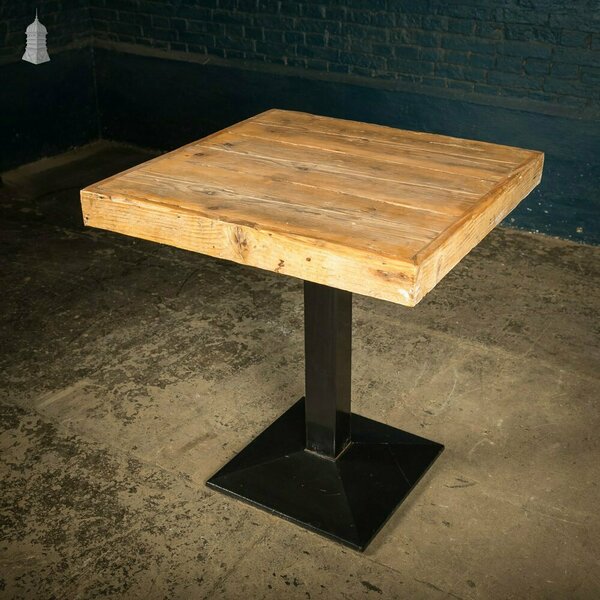 Square Bistro Tables, Reclaimed Pine Tops On Steel Bases, Set Of 4 photo furniture