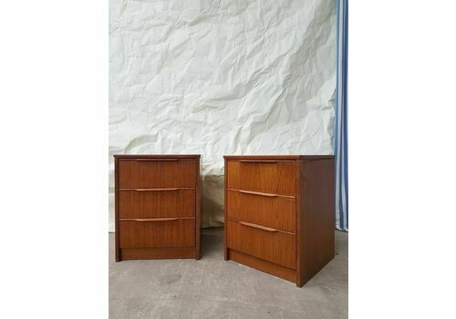 Vtg Mid Century Danish Set Of Bedside Tables Drawers Retro Scandi Design