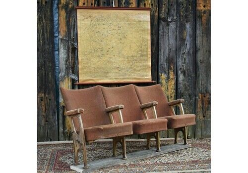 Vintage Velvet Cinema Theatre Flip Down Space Saving Seats Set Of 3 Chairs