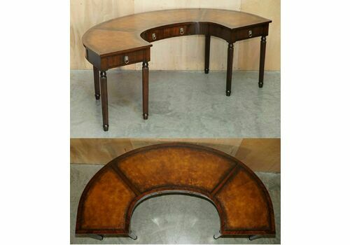 Super Rare Large Antique Mahogany & Brown Leather Hunt Table Lion Head Handles