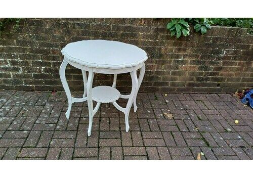 Superb Large Vintage Circular Painted Occasional Side Table In Farrow And Ball Wimborne White. Totally Unque.
