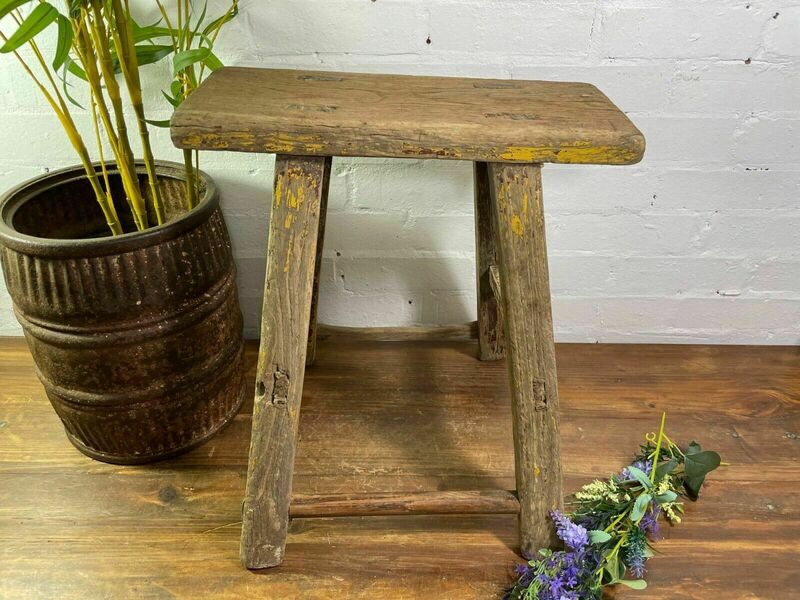 Antique Vintage Rustic Elm Farmhouse Milking Stool Side Table Plant ...