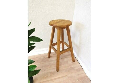 1 Of 1 Vintage Wooden Oak Bar Stools / Industrial High Chair For Kitchen Island / Made In Yugoslavia, 1980s / Minimalistic Japandi Bistro