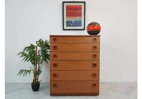 Schreiber Mid Century Vintage Scandi Blond Teak Tallboy Retro Chest Drawers