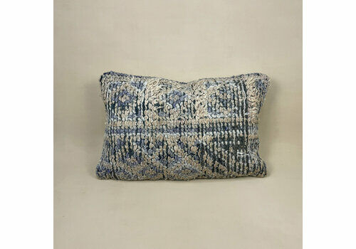 Antique Kilim Berber Cushion Moroccan Pillow Feather Filled Handwoven Abstract Blue