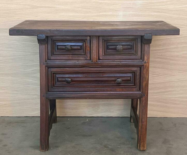 19th Century Rustic Artisan Made Pyrenees Mountains Side Three Drawers Table photo furniture