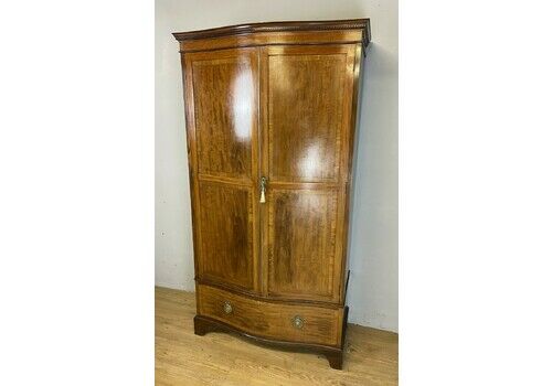 C19th Country House Serpentine Inlaid Mahogany Double Wardrobe With Provenance