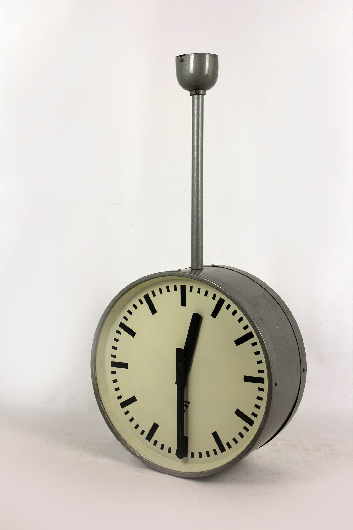 Large Double Sided Railway Clock From Pragotron 1970s Large Double Sided Railway Clock From