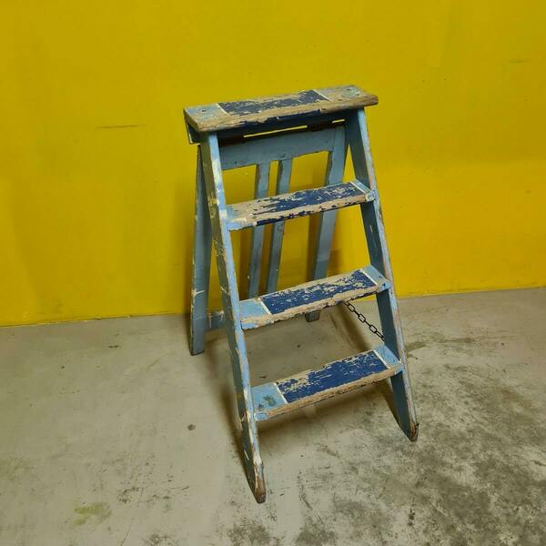 Blue Painted Wooden Kitchen Steps, 1960s/70s Vinterior