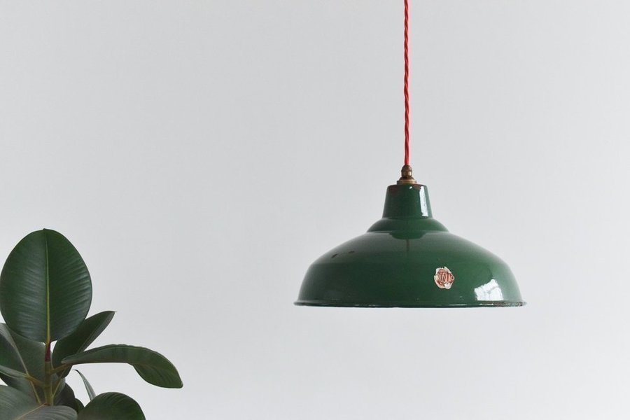 Vintage Industrial Green Enamel Pendant Light Shade By Croslac