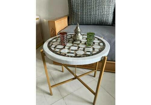 Moroccan Inspired Marble Pattern Round Coffee Table Set For Stylish Living Room Decoration