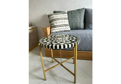 Moroccan Inspired Marble Pattern Round Coffee Table Set For Stylish Living Room Decoration