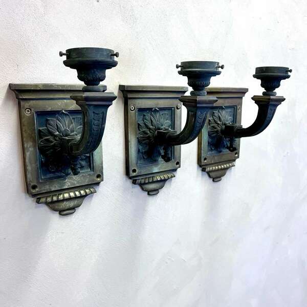 Set Of 3 French Bronze And Brass Wall Lights Vinterior