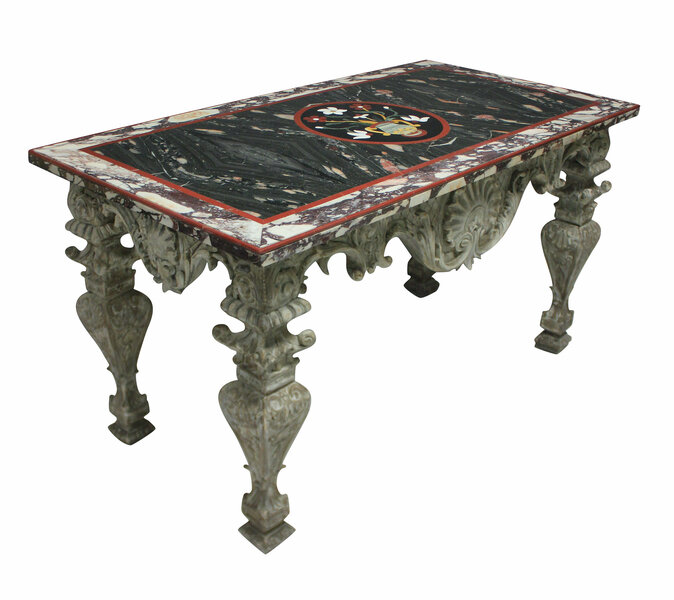 A Baroque Carved & Painted Centre Table With A Pietra Dura Marble Top photo furniture