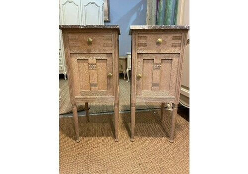 Pair Of French Rustic Oak Marble Top Bedsides Tables Pair Of French Pot Cupboards With Marble Top