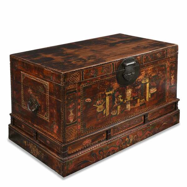 Antique Red Painted Chinese Trunk From Shanxi, Ca 1900 photo for sale