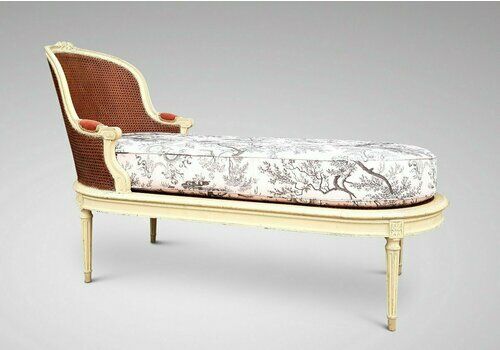 Louis XVI Style Daybed, 1800s, Antique In Cane With A Foam Seat Covered With Pink Toile De Jouy