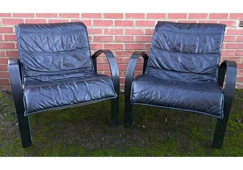 Pair Of Vintage Leather 'Polhem' Armchairs By Tord Bjorklund