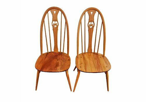 Ercol Dinning Chairs. Pair Of Vintage Quaker Designs With With Swan Motif.