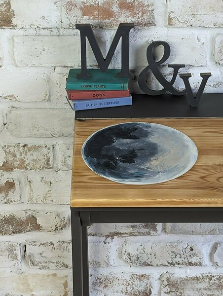 Kids Desk Moon Handpainted, Upcycled Pine Childrens Room Make Up - Main Image