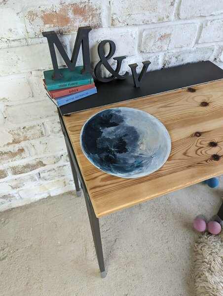 Kids Desk Moon Handpainted, Upcycled Pine Childrens Room Make Up