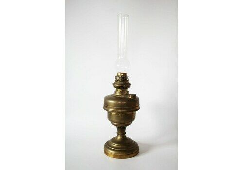 Tall Antique Brass Oil Lamp, L&B Lempereur Bernard Belgium, Petroleum Lamp, Kerosene Lamp, Country Rustic Decor, Handblown Glass Globe