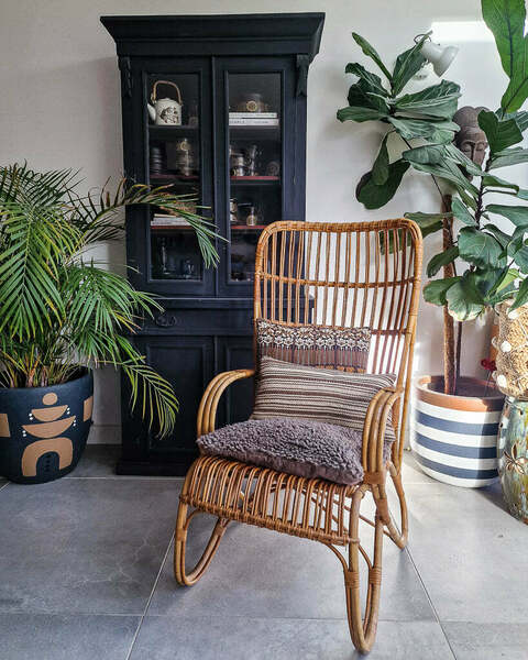 Mid Century High Back Bamboo Accent Chair Vinterior