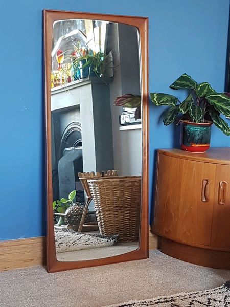 Mid Century Tv Frame Danish Teak Large Floor Standing Mirror Full Length Retro