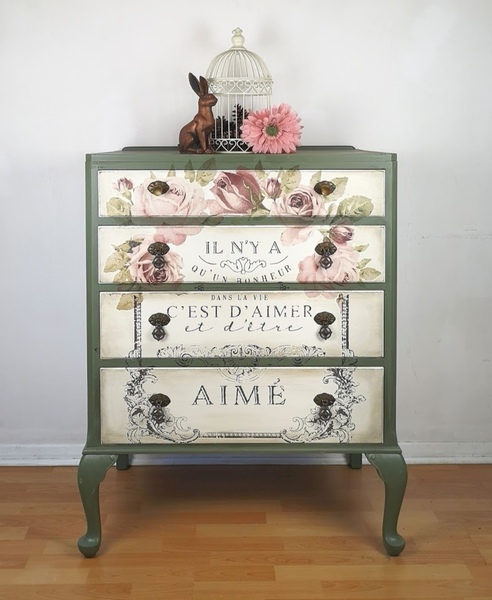 Vintage Shabby Chic Hand Painted Chest Of Drawers Bedroom