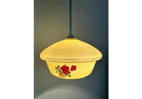 Vintage Yellow Kitchen Pendant Light / Mid Century Light / Retro Kitchen Light / Rose’s Applications On Glass /Yugoslavia / 1970s