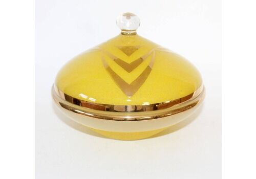 Large Art Deco 1930s Glass Bonbonniere, Candy Bowl With Lid, De Rupel Boom Belgium, Bright Yellow, Gold Rim Decor, Lidded Bowl, Sanded Glass