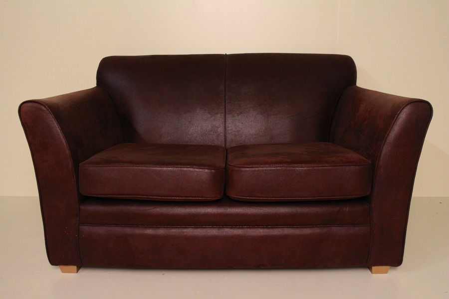 Vintage Suede Leather Sofa 2 Seater Settee Dark Brown