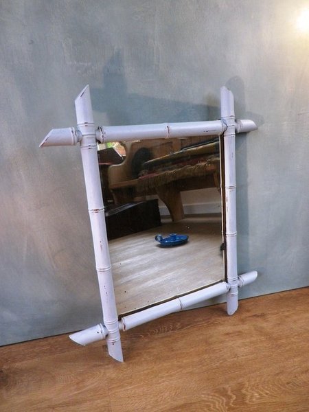 French Antique Mirror With Faux Bamboo Frame Wall Wood Framed Vintage