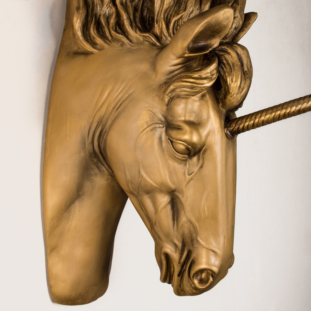 Free Gold Unicorn Wall Mounted Art Sculpture Horse Head Decoration